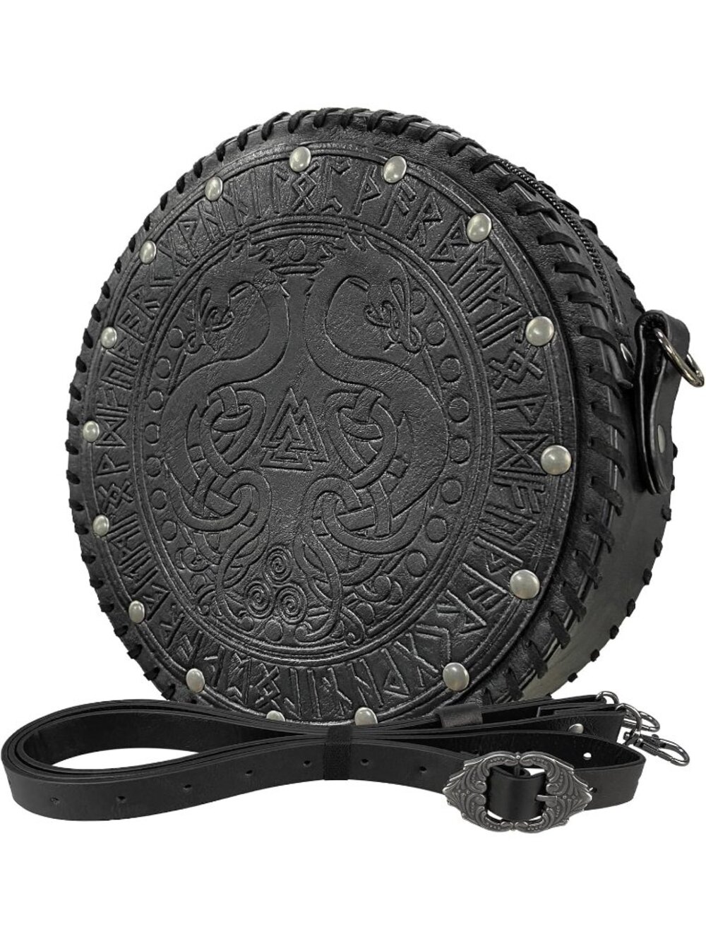 🎃Black a Viking Embossed Crossbody Bag, Nordic Faux Leather Belt Satchel Bag